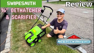 SWIPESMITH 16”15A Electric Dethatcher Scarifier w5Position Depth Adjustment 145 Gal Removable Bag [upl. by Kruse]