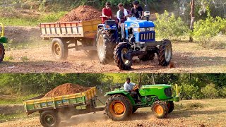 John Deere and Eicher tractors working with loaded trolley  tractor [upl. by Neel696]