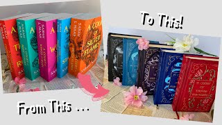 REBINDING The ACOTAR series by Sarah J Maas Into LEATHER Bound Books DIY Bookbinding [upl. by Gladwin750]