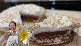 Homemade Hawaiian Chocolate Haupia Pie [upl. by Einnij]