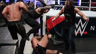 A reunited Shield Triple Power Bomb Randy Orton through the announce table WWE Payback 2015 [upl. by Seldun]