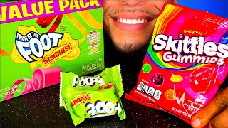 ASMR SKITTLES GUMMIES STARBURST FRUIT BY THE FOOT CHEWY CANDY EATING MOUTH SOUNDS [upl. by Lotty686]