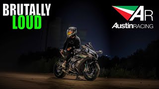 Austin Racing Exhaust on Ninja Zx10r  Huge Flames Pops amp Bangs [upl. by Hara315]