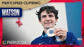 Sam Watson takes off to win bronze and sets another WORLD RECORD in speed climbing  Paris Olympics [upl. by Tenner]