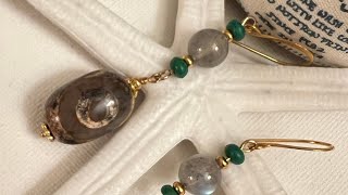 Multi Gemstone Tibetian Dzi Dark Green Magnesite Labradorite Beads Handmade Earrings [upl. by Krishna]