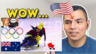 American reacts to The Story of the Most Surprising Gold Medal Steven Bradbury [upl. by Ideih]