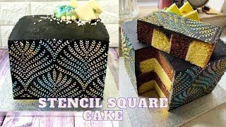 How to stencil with buttercream frosting on square cake  Decorating Square Cake [upl. by Stegman]