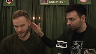 Aaron Ashmore talks Killjoys and lets reporter rub his hair [upl. by Eitirahc]