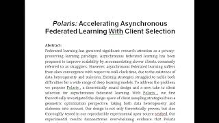 Polaris Accelerating Asynchronous Federated Learning With Client Selection [upl. by Yenattirb294]