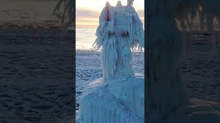 Freezing weather leaves stunning ice formations in Michigan [upl. by Ocko]