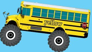 Monster Truck School Buses Teaching Colors amp Crushing Words  Learning Basic Colours Video for Kids [upl. by Nolahp]