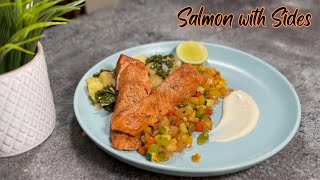 Perfectly PanSeared Salmon with Delicious Sides  Healthy Dinner Recipe  साइड डिश के साथ सैल्मन [upl. by Irra]