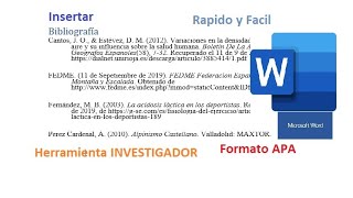 Como hacer una Bibliografia en Word en formato APA Correctamente Muy Rapido y Facil [upl. by Sunil758]