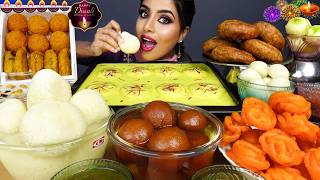 Eating RasgullaRasmalaiGulab JamunMotichur LadduKheerJalebi Indian Sweets ASMR Eating Mukbang [upl. by Almund779]