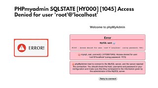 SQLSTATE HY000 1045 Access denied for user rootlocalhost using password YES phpmyadmin [upl. by Swayne]