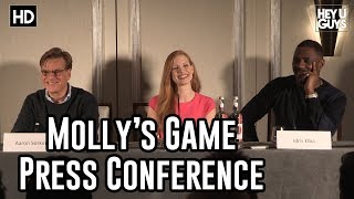 Mollys Game Press Conference  Jessica Chastain Idris Elba amp Aaron Sorkin [upl. by Albertson273]