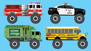 Learn 40 AWESOME Monster Trucks  Organic Learning Fun amp Educational Learning Video [upl. by Breech89]