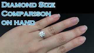 Diamond Size comparison on hand 03ct 04ct 05ct 06ct 07ct 08ct 09ct 1ct 15ct 2ct [upl. by Ikcaj534]