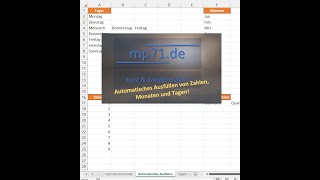 Excel Schnelle Tabelle Automatisch Ausfüllen von Tagen Monaten Zahlen und Datum [upl. by Ashwell]