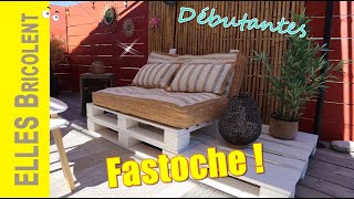 TUTO FABRIQUER UNE BANQUETTE DOSSIER INCLINE EN BOIS DE PALETTES 😎 DEBUTANTES 🤩  ELLES Bricolent [upl. by Aiceled175]