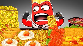 Inside Out 2 Anger Cooking Challenge Spciy Noodles  Fried Chiecken  ASRM  Mukbang Animation [upl. by Xantha]