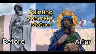 How to paint concrete statue Mother Mary statue paintingsculpturepainting statuepainting [upl. by Auqenehs]