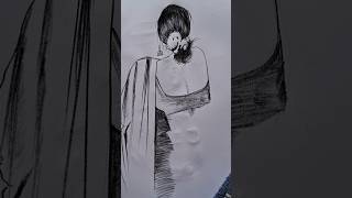 Women back side pencil drawing esay ll girl back side pencil sketchshortsvideogirlpencilart [upl. by Diarmit34]