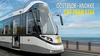 Cab Ride Coastal Tram Belgium Ostend  Knokke with CAF tram 6144 with stop names [upl. by Dreeda]