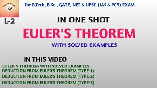 EULERS THEOREM SOLVED EXAMPLES [upl. by Nnaharas591]