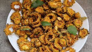 Crispy Bitter Gourd Fry in Air fryer  Karela fry with 1 tsp Oil Air Fryer Recipes  Pavakkai Chips [upl. by Gassman]