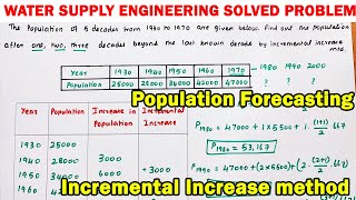 population forecasting Incremental increase method with example water supply engineering numerical [upl. by Aitnis]