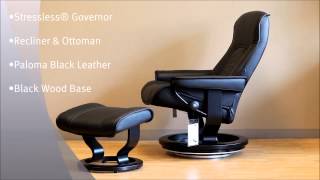 Stressless Governor Recliner and Ottoman in Paloma Black Leather and Black Wood Base [upl. by Ching]