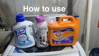 How to use OxiClean Stain Fighter Lysol Laundry Sanitizer amp Downy Light [upl. by Eicram]