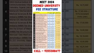 NEET 2024 ll Deemed University Fee Structure Complete List shorts neet2024 viral neet deemedfee [upl. by Noremmac913]