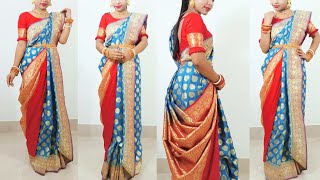 বিয়ে বাড়ি শাড়ী পরা নিউ স্টাইলস  Atpoure Bridal Saree Draping  Bengali Style Saree Draping [upl. by Yevreh]