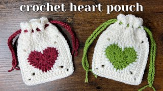 Crochet Heart Drawstring Pouch Tutorial amp Free Pattern [upl. by Kipp]