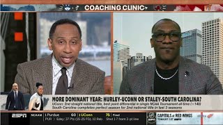 FIRST TAKE  quotMore dominant year HurleyUConn or StaleySouth Carolinaquot  Stephen A vs Shannon [upl. by Rolyab629]