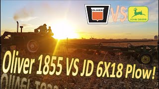 Oliver 1855 Turbo Diesel VS John Deere 6X18 Plow [upl. by Wilinski]