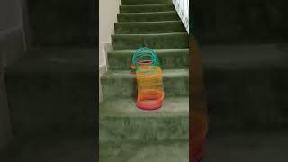 Playing the big rainbow spring going down the stairs rainbow spring springtoy shortsvideo [upl. by Osric170]