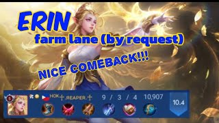 HOK ERIN 2024  R E A P E R  ERIN BY REQUEST FARM LANE SOLO RANK WATCH FOR BUILD amp COMEBACK [upl. by Anigriv]