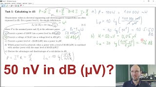 EMC Task 1 b How to convert a voltage of 50 nV into a voltage level in dB µV [upl. by Hidie]