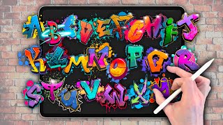 DRAW A GRAFFITI ALPHABET A to Z  Procreate drawing tutorial [upl. by Addy]