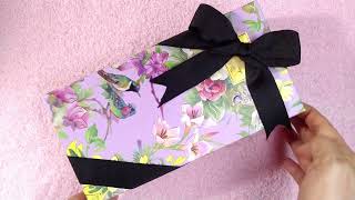 How to tie diagonal ribbon bow on gift wrapping box  禮物盒斜綁蝴蝶結的打法 bowMaking on gift box [upl. by Nibla6]