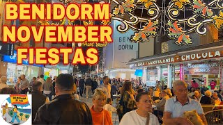 Benidorm November Fiesta  lights on amp crowded streets 🌟🎉 [upl. by Sweet815]