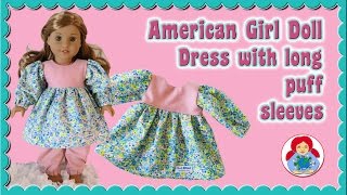 DIY  How to sew a dress with long puff sleeves for your American Girl doll • Sami Doll Tutorials [upl. by Anselma]