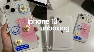 iphone 13 starlight unboxing 💫 asmr set up walkthrough photo and video samples cute cases [upl. by Norbel286]