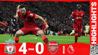 Highlights Liverpool 40 Arsenal  Mane Jota Salah amp Minamino net [upl. by Tsnre]