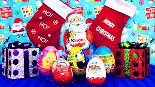 Christmas Kinder Surprise Santa  Spongebob Disney Pixar Cars 2 Barbie Super Mario Jingle Bells [upl. by Aiam]