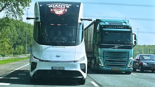 Windrose 670kmautonomy EV truck driving with trailer on highway in the Netherlands [upl. by Seibold680]