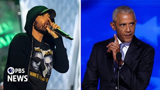 WATCH LIVE Eminem introduces Obama at Harris campaign rally in Detroit [upl. by Tri91]